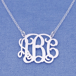 Personalized Sterling Silver 3 Initials Monogram Necklace 1 inch wide SM31C