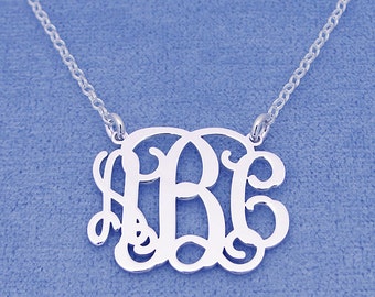 Personalized Sterling Silver 3 Initials Monogram Necklace 1 inch wide SM31C