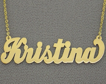 10K or 14K Yellow or White Solid Gold Personalized  Name Necklace Large Cursive Any Name NN13