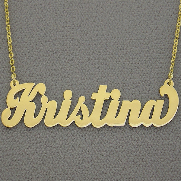 10K or 14K Yellow or White Solid Gold Personalized  Name Necklace Large Cursive Any Name NN13