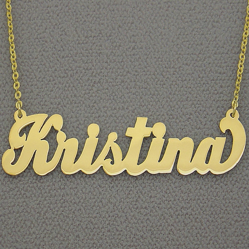 10K or 14K Yellow or White Solid Gold Personalized Name Necklace Large Cursive Any Name NN13 image 1