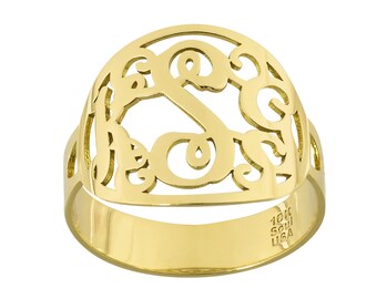 10k Solid Yellow Real Gold 3 Initial Oval Circle Monogram Ring Personalized Fine Jewelry NR34