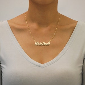 10K or 14K Yellow or White Solid Gold Personalized Name Necklace Large Cursive Any Name NN13 image 2