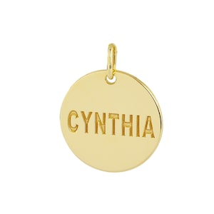 10K or 14K Solid Gold 0.5 Inch Tiny Round Disc Charm Pendant Necklace Personalized Deep Laser Engraved Both Sides Any Name