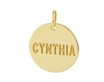 10K or 14K Solid Gold 0.5 Inch Tiny Round Disc Charm Pendant Necklace Personalized Deep Laser Engraved Both Sides Any Name