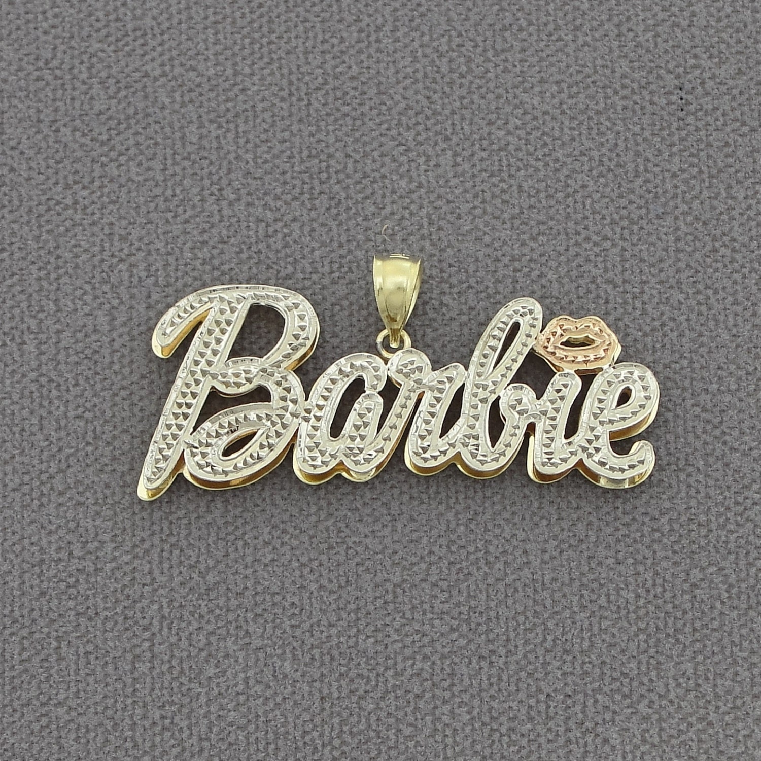 10K or 14K Gold Personalized Nicki Minaj Barbie Diamond Accent Name Pendant with Lips Nd61