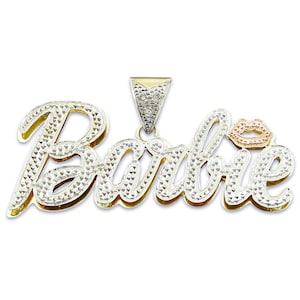 3D Double Plates 2 Inches Cursive Lips Name Pendant Charm Real Solid 10K or 14K Gold Personalized Jewelry