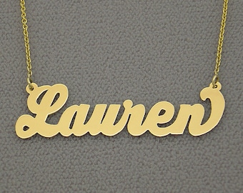 10K or 14K Solid Gold Personalized Lauren Conrad Name Necklace Bold Cursive Font Fine Jewelry NN12