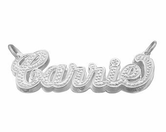 Sterling Silver Personalized Double Plate 3D Name Pendant Necklace Cursive Font Charm Jewelry SD05