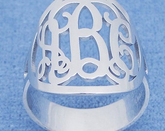 Personalized Rhodium Plated over Sterling Silver 3 Initial Circle Monogram Ring Fine Jewelry SR33