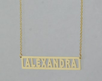 Horizontal Bar Pendant, 1.5 Inch Solid 10k or 14k Gold Custom Made Jewelry Roman Numeral GC17C