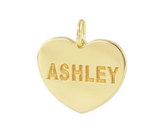 10K or 14K Solid White or Yellow Gold Half Inch Tiny Heart Disc Charm Pendant Both Sides Deep Laser Engraved Any Characters GC22