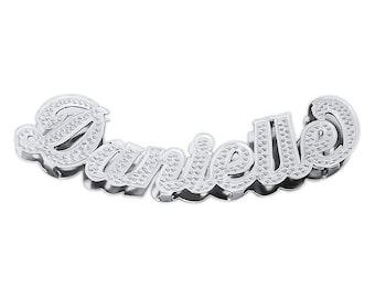 Silver 3D Personalized Diamond Accent Cursive Font Name Pendant Charm Slider 8 mm Herringbone Chain