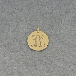 10K or 14K Solid White or Yellow Gold 1/2 Inch Tiny Round Disc Charm Pendant Necklace Deep Laser Engraved Monogram Initial GC05