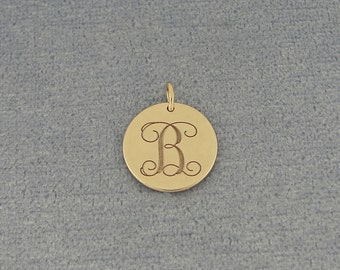 10K or 14K Solid White or Yellow Gold 1/2 Inch Tiny Round Disc Charm Pendant Necklace Deep Laser Engraved Monogram Initial GC05
