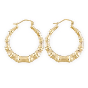 Small 10kt Real Gold Round Hollow Bamboo Earrings 1 Inch