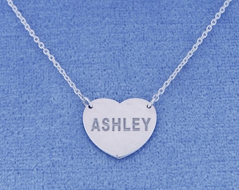 Personalized Small Sterling Silver Deep Laser Engraved Name Heart Charm Pendant Necklace SC22C