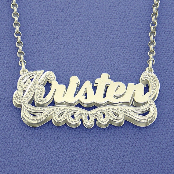 Sterling Silver Name Necklace Personalized 3D Double Plate Pendant SD40 