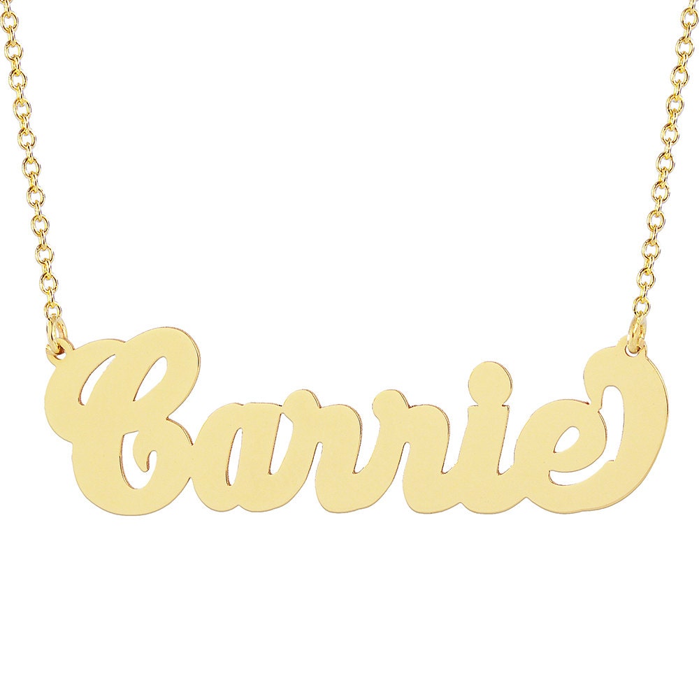 10kt Or 14kt Solid Gold Personalized Carrie Cursive Bold Name Necklace Laser Cut Fine Jewelry Nn11