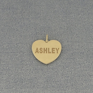 10K or 14K Solid White or Yellow Gold 1/2 Inch Tiny Heart Disc Charm Pendant Necklace Deep Laser Engraved Both Sides