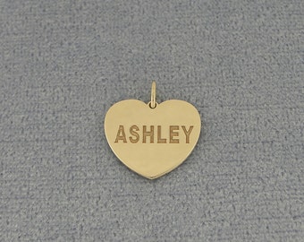 10K or 14K Solid White or Yellow Gold 1/2 Inch Tiny Heart Disc Charm Pendant Necklace Deep Laser Engraved Both Sides