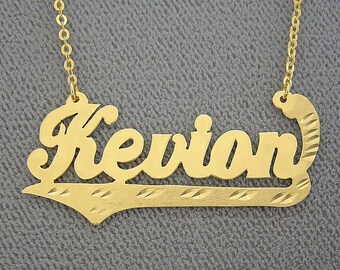 10K or 14K Yellow or White Solid Gold Personalized Name Necklace Diamond Cut Underneath Design NN_16