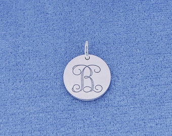 Personalized Small Sterling Silver Deep Engraved Monogram Initial 1/2 Inch Tiny Disc Charm Pendant Necklace SC05