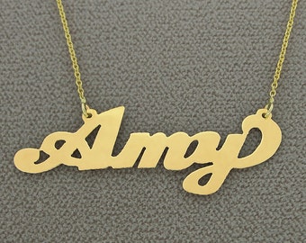 10kt or 14kt Yellow or White Solid Gold Personalized Christina Applegate Amy Name Necklace NN12U