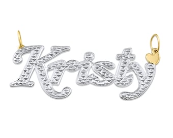 10K or 14K Solid Gold 2 Tone Personalized Name Pendant Diamond Accent NT02