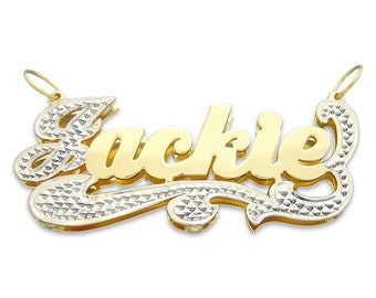 Personalized 10K or 14K Gold 3D Double Plates Name Pendant Custom Made Charm 2 Tone Fine Jewelry ND17