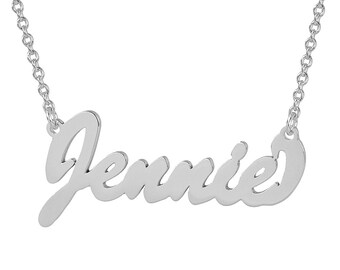 Small Sterling Silver Personalized Name Necklace Brushed Script Font Letters SN05