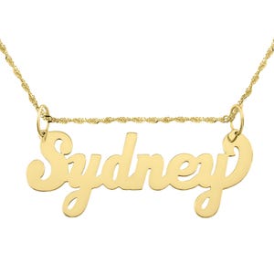 Junior Size 10k or 14k Solid Gold Personalized Script Name Pendant Charm Chain