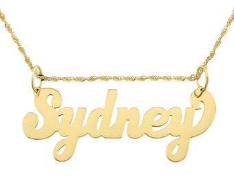 Junior Size 10k or 14k Solid Gold Personalized Script Name Pendant Charm Chain