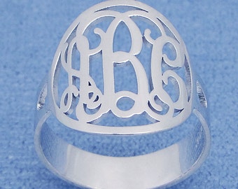 Personalized Rhodium Plated over Sterling Silver 3 Initial Circle Monogram Ring Fine Jewelry SR32