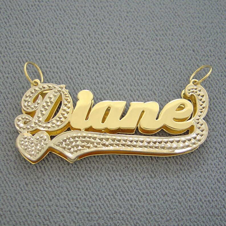 10K or 14K Gold Personalized 3D Double Plates Name Pendant Etsy