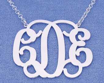Personalized Sterling Silver 3 Initials Monogram Necklace 1 1/2 inch wide SM33C