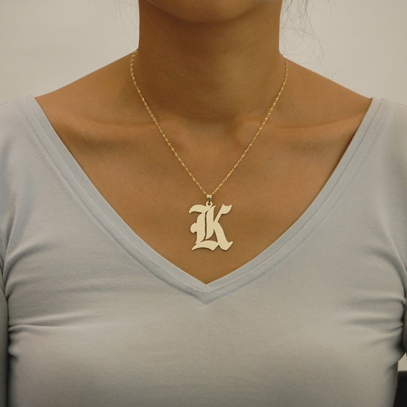 Solid 10k Gold Old English Initial Pendant 1.25 Inches Tall. Etsy