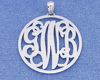 Sterling Silver 3 Initials Circle Monogram Pendant Necklace Jewelry 1 inch SM42