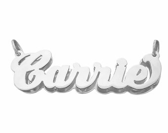 Sterling Silver Personalized Double Plate Shiny Name Pendant Charm Necklace Cursive Font SD03