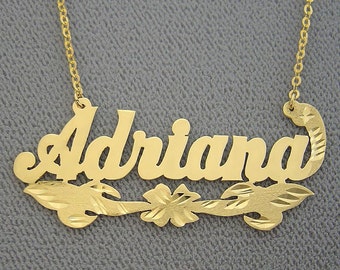 10K or 14K Yellow or White Solid Gold Personalized Name Necklace Laser Cut NN50