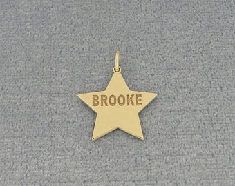 10K or 14K Solid White or Yellow Gold Tiny Star Disc Charm Pendant Necklace Deep Laser Engraved Any Name GC26