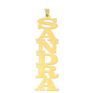 10k or 14k Yellow or White Solid Gold Personalized Vertical Name Pendant Necklace Laser Cut NN07