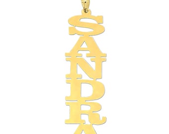 10k or 14k Yellow or White Solid Gold Personalized Vertical Name Pendant Necklace Laser Cut NN07