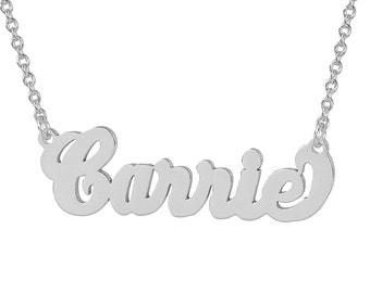 Small Sterling Silver Personalized Carrie Name Necklace Fine Laser Cut Jewelry SN03