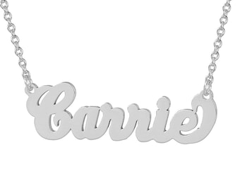 Small Sterling Silver Personalized Carrie Name Necklace Fine Laser Cut Jewelry SN03