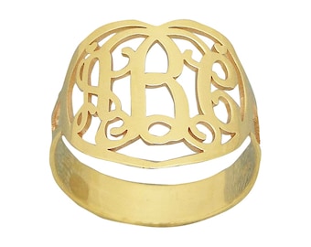 Real 10k Solid Yellow Gold 3 Initial Heart Monogram Ring Personalized Fine Jewelry NR35