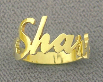 Solid 14K Yellow Gold Handmade Personalized Name Ring Fine Wedding Jewelry NR07