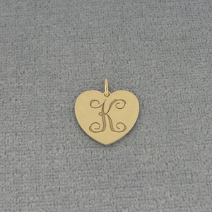 10K or 14K Solid White or Yellow Gold 1/2 Inch Tiny Heart Disc Charm Pendant Necklace Deep Laser Engraved Monogram Initial GC20