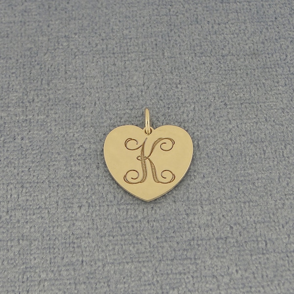 10K or 14K Solid White or Yellow Gold 1/2 Inch Tiny Heart Disc Charm Pendant Necklace Deep Laser Engraved Monogram Initial GC20