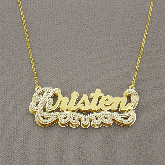Real Solid 10k Gold Monogram Name Necklace Personalized Nameplate Custom Jewelry 